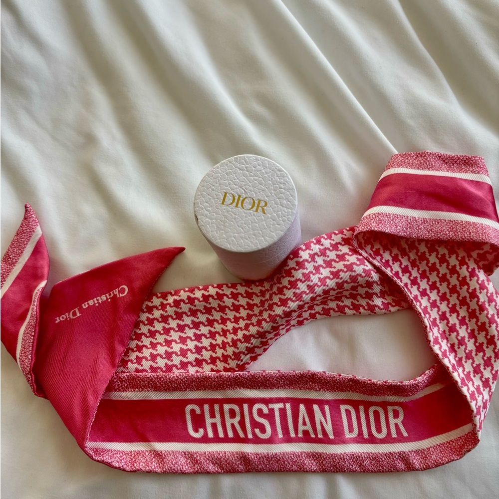 Christian Dior Silk Houndstooth Mitzah Scarf Pink